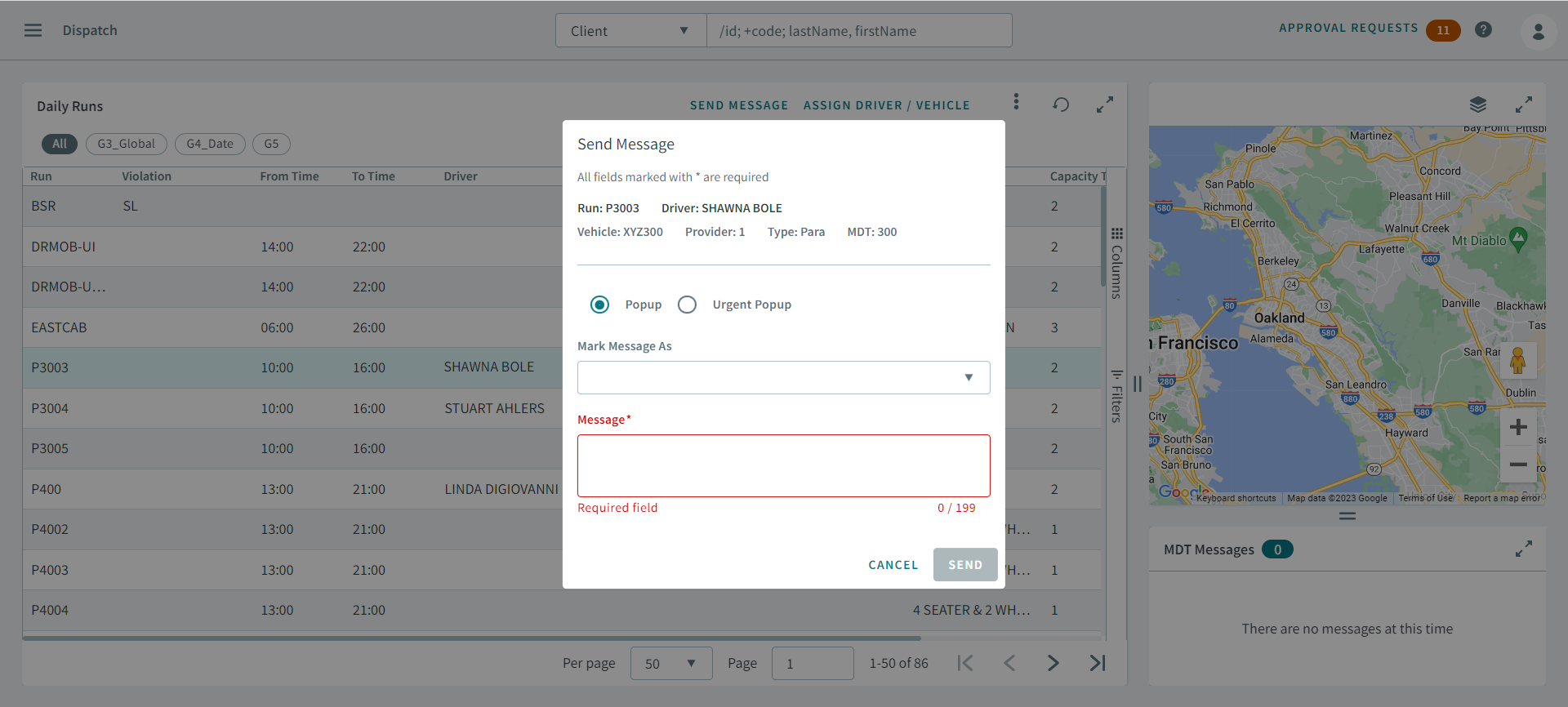 The Send Message dialog box.