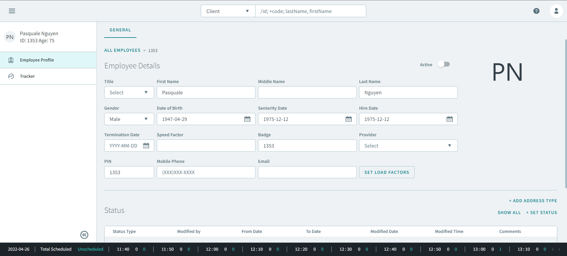 A screen shot of an employee profile
