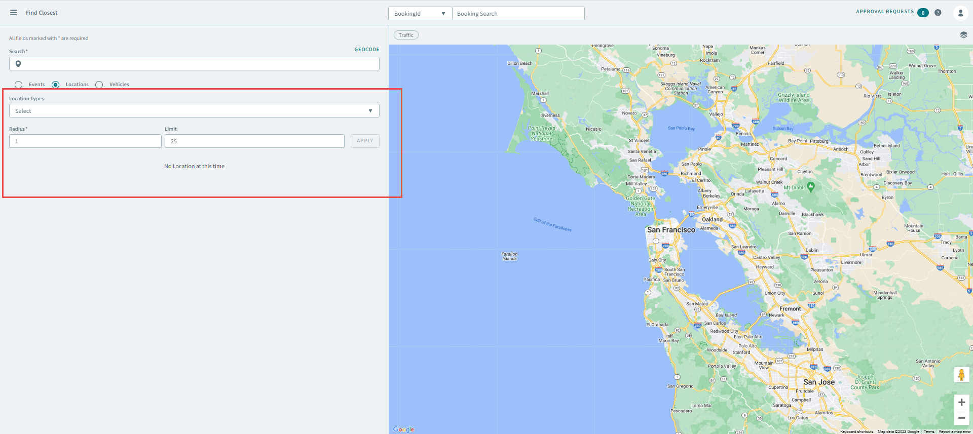 The Find Closest page with Locations selected and the expanded options available highlighted by a red rectangle.