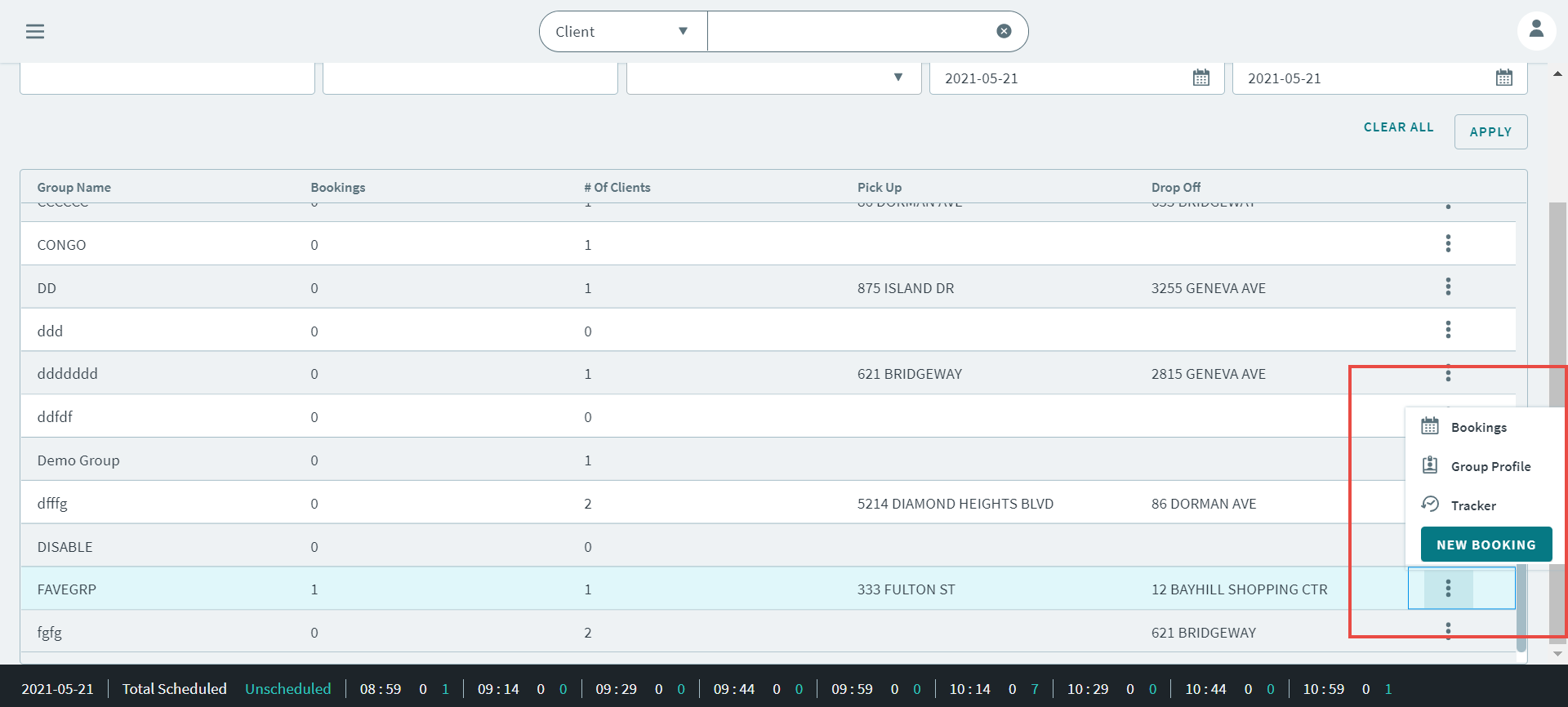 The Groups page pop-up window highlighted by a red square.
