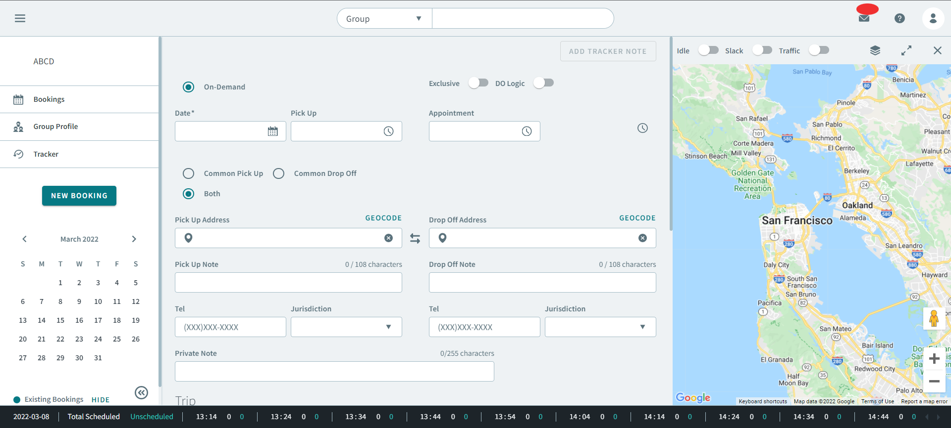 The Create Group Booking Page