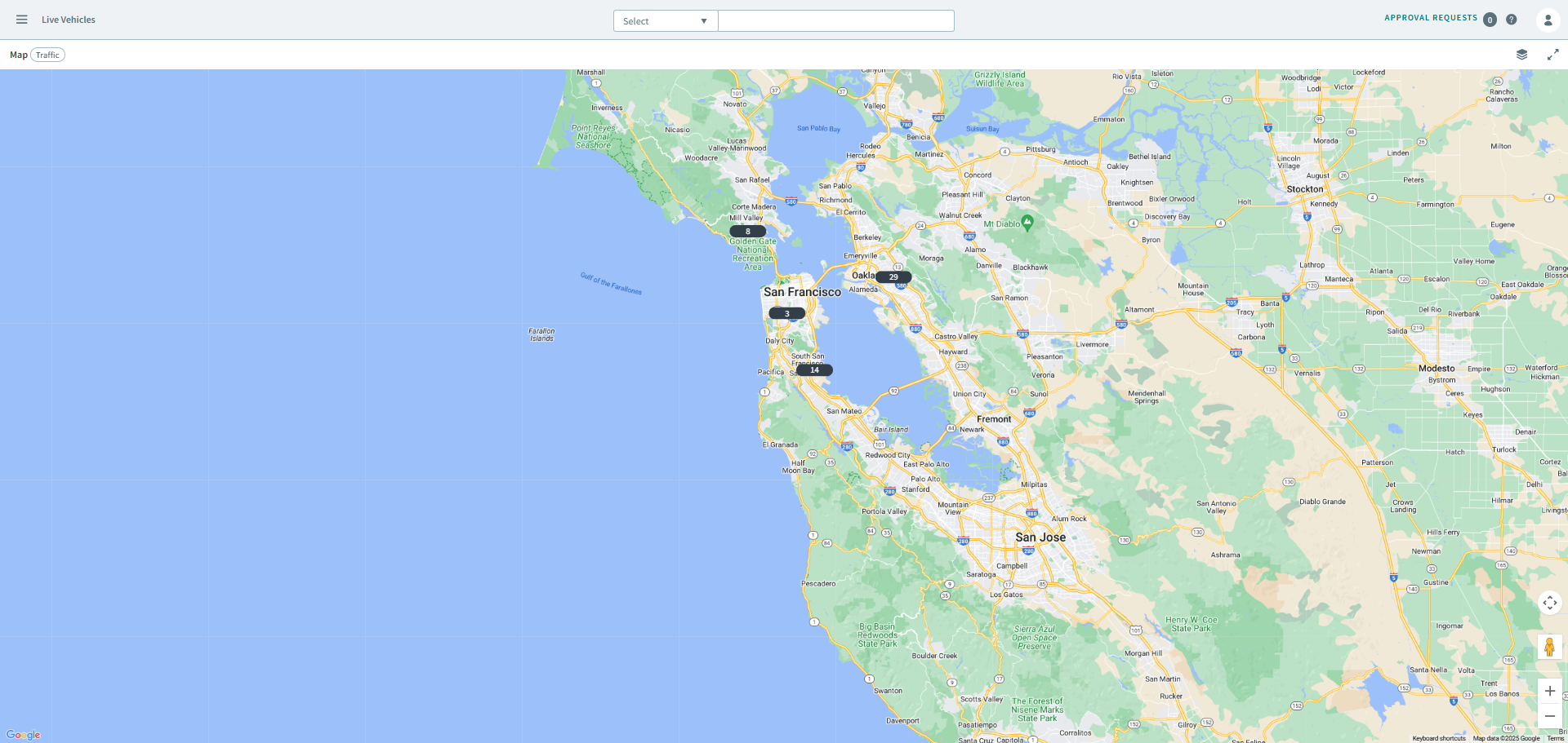 The Live Vehicles page.