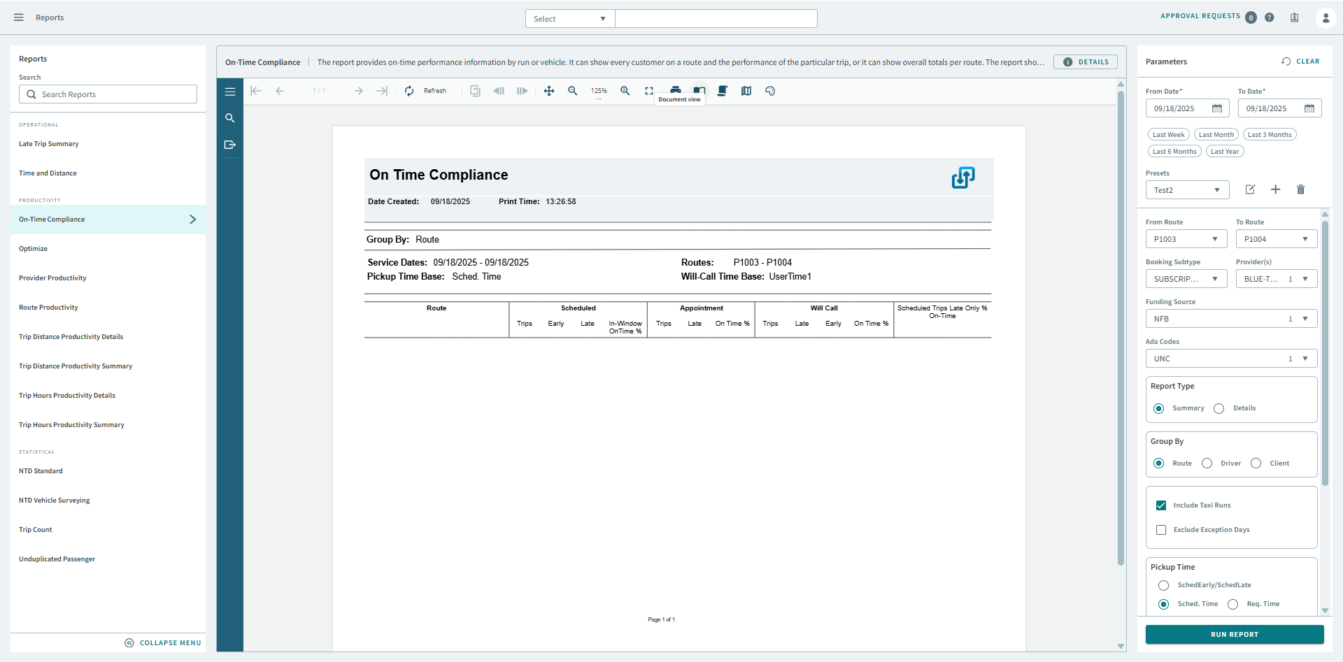 The On Time Compliance report