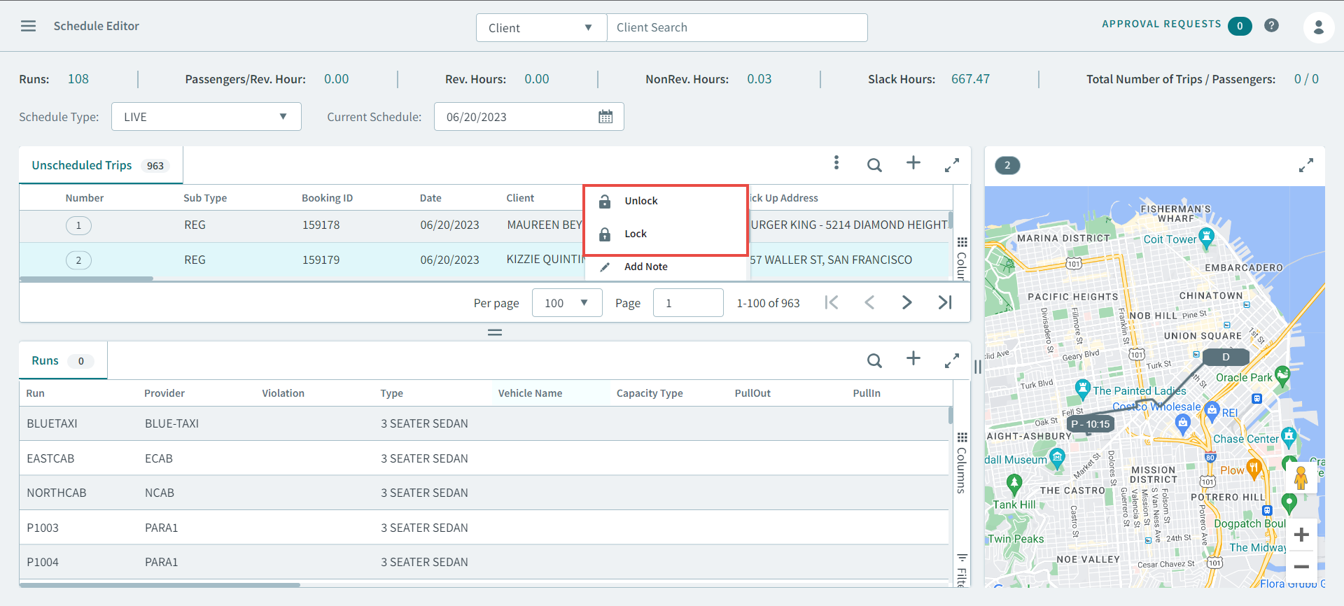 The Lock and Unlock options in the pop-up menu in Schedule Editor