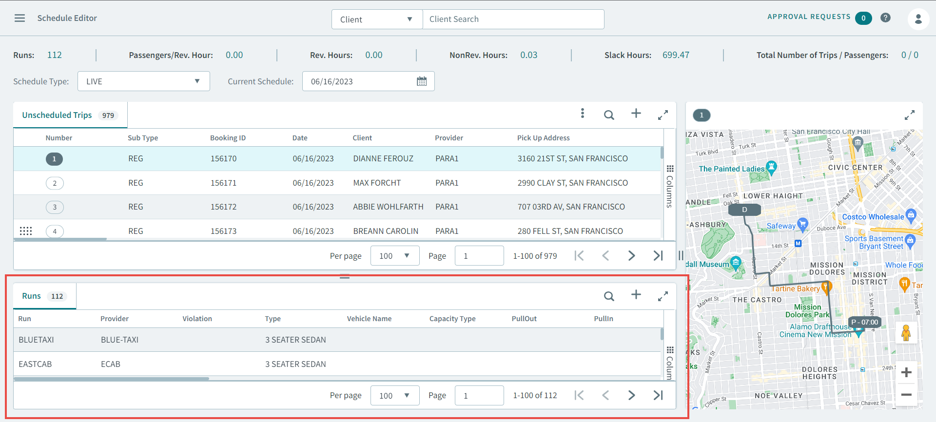 The runs pane highlighted in the Schedule Editor