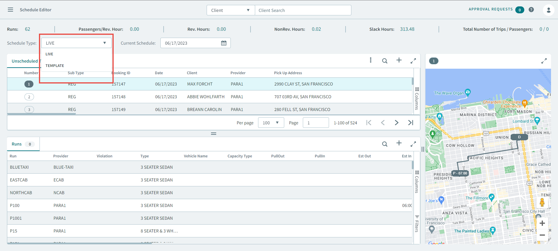 The Schedule Type dropdown list in the Schedule Editor page.