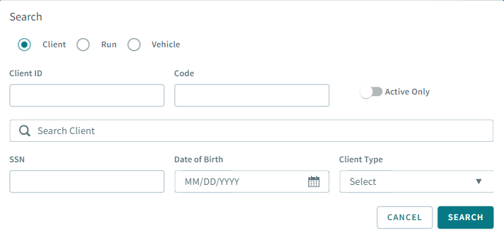 The Search pop-up window
