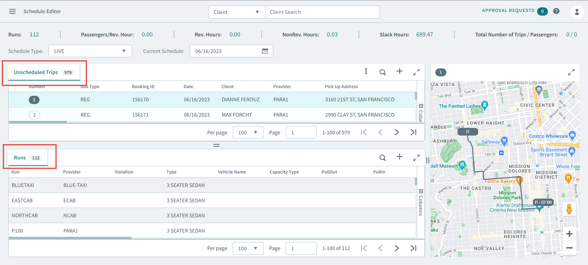 Unscheduled tab displayed in the Schedule Editor