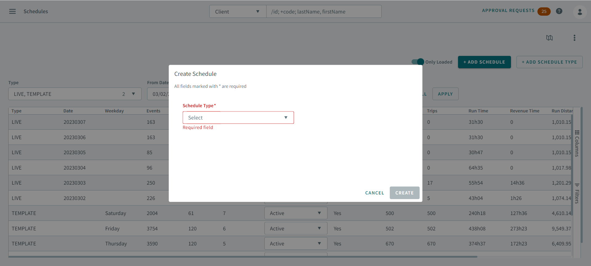 The Add Schedule pop-up window