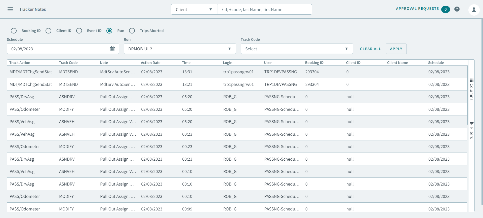 The tracker notes displayed on the Tracker Notes page.