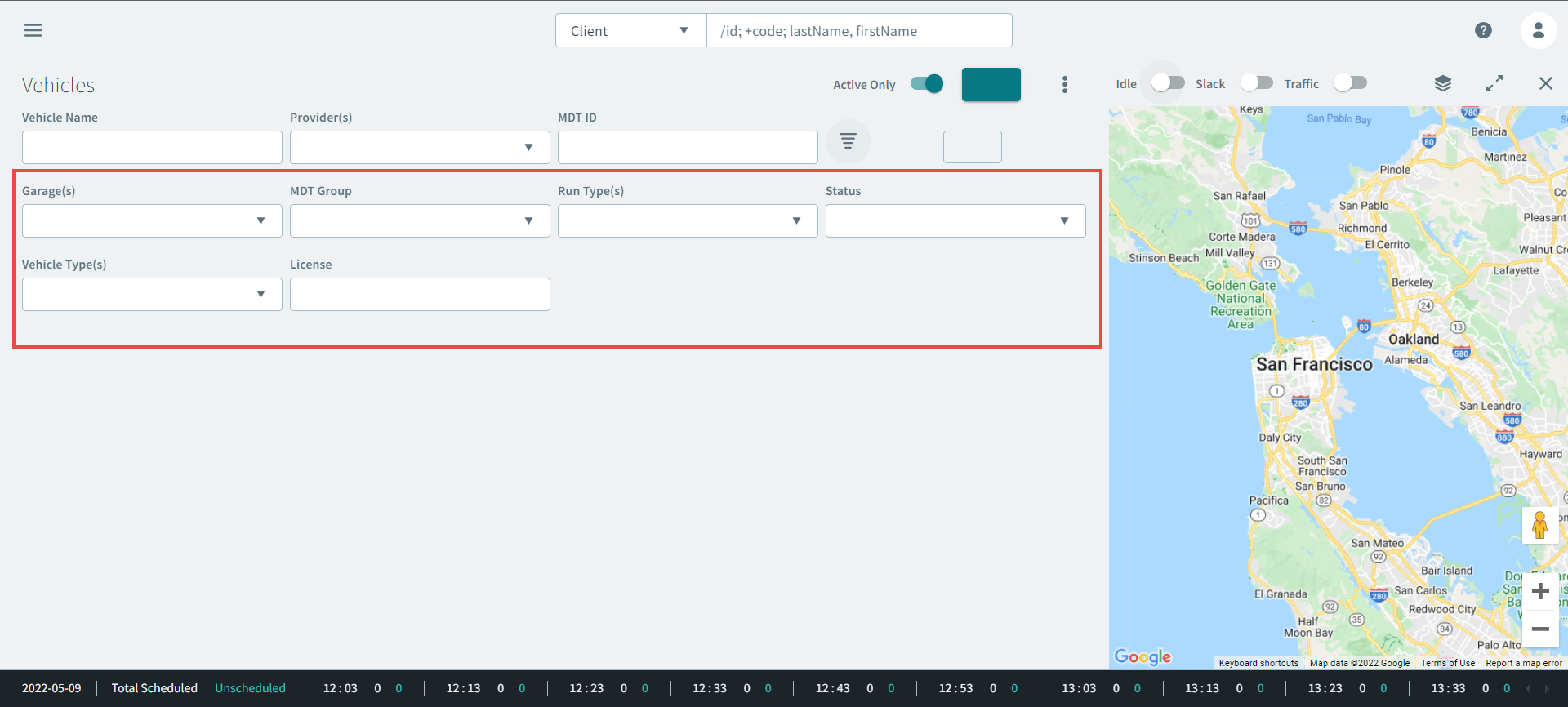 Advance Search parameters are shown with a red rectangle that surrounds the parameters.