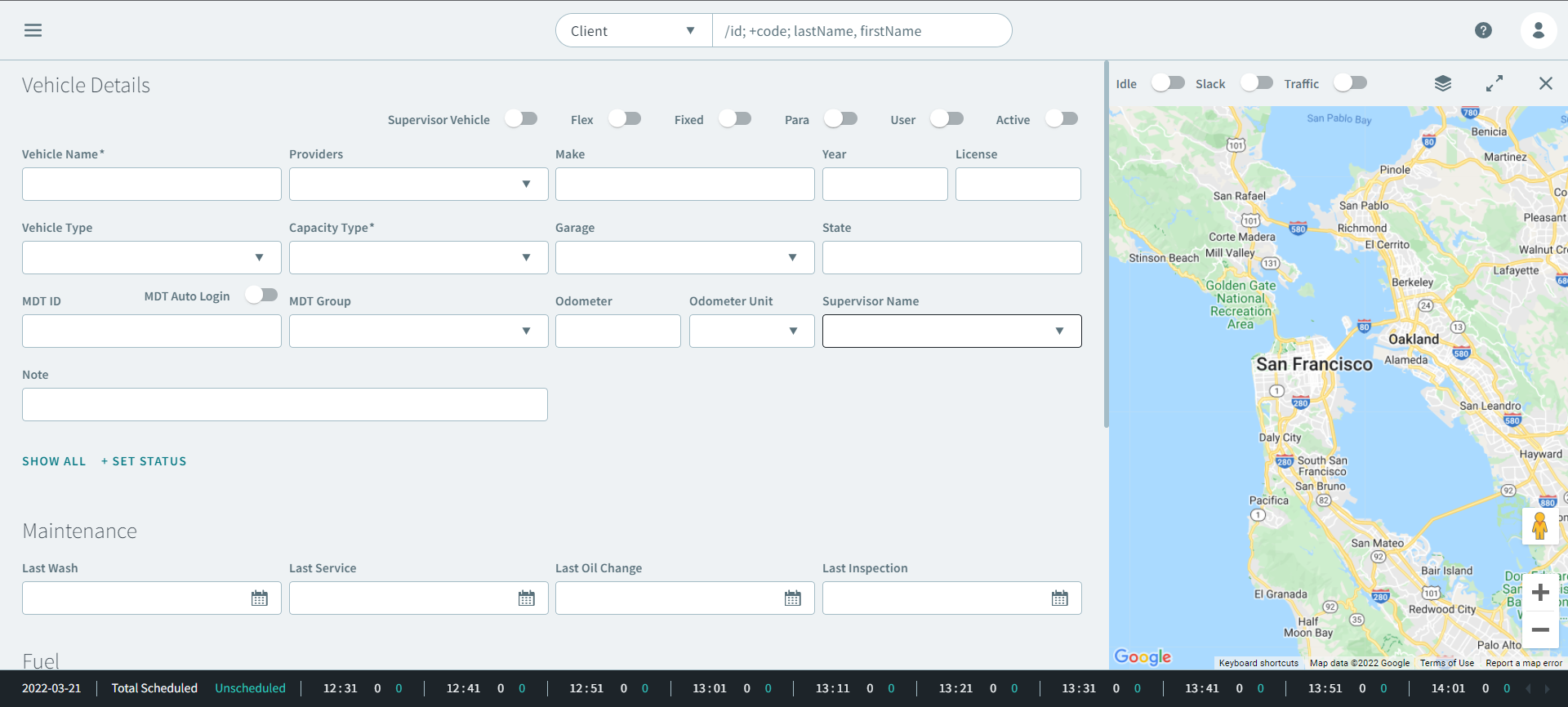 The Vehicle Detail fields