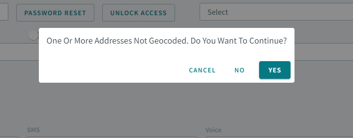 One or More Addresses Not Geocoded popup window