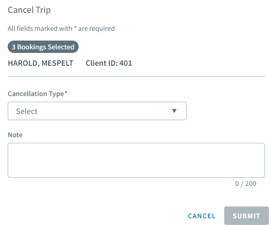 The Cancel Trip dialog box