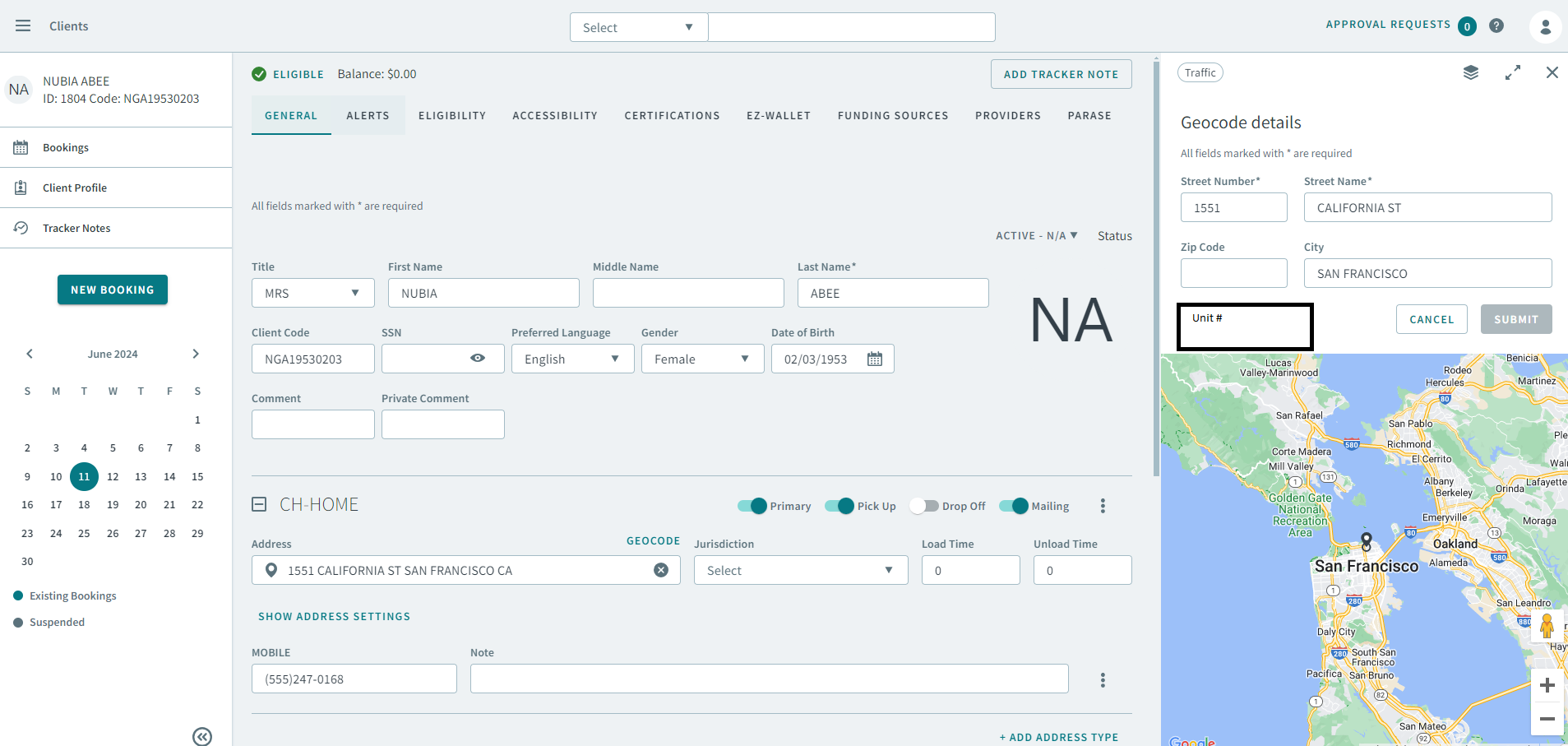 The new unit text box highlighted when manually geocoding an address