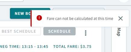 Fare can not be calculated at this time toast message
