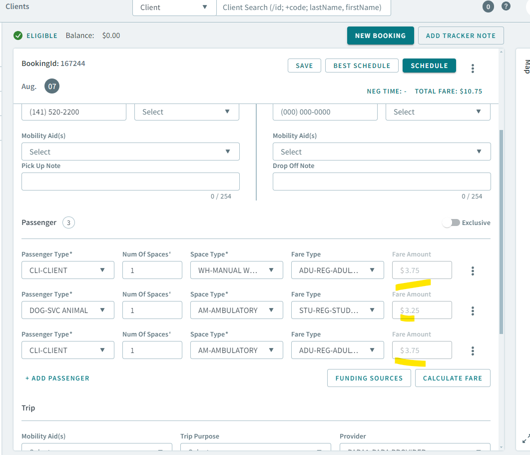 The fare amounts are greyed out in the Passenger details section.