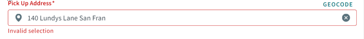 Invalid Selection when searching for address with no results
