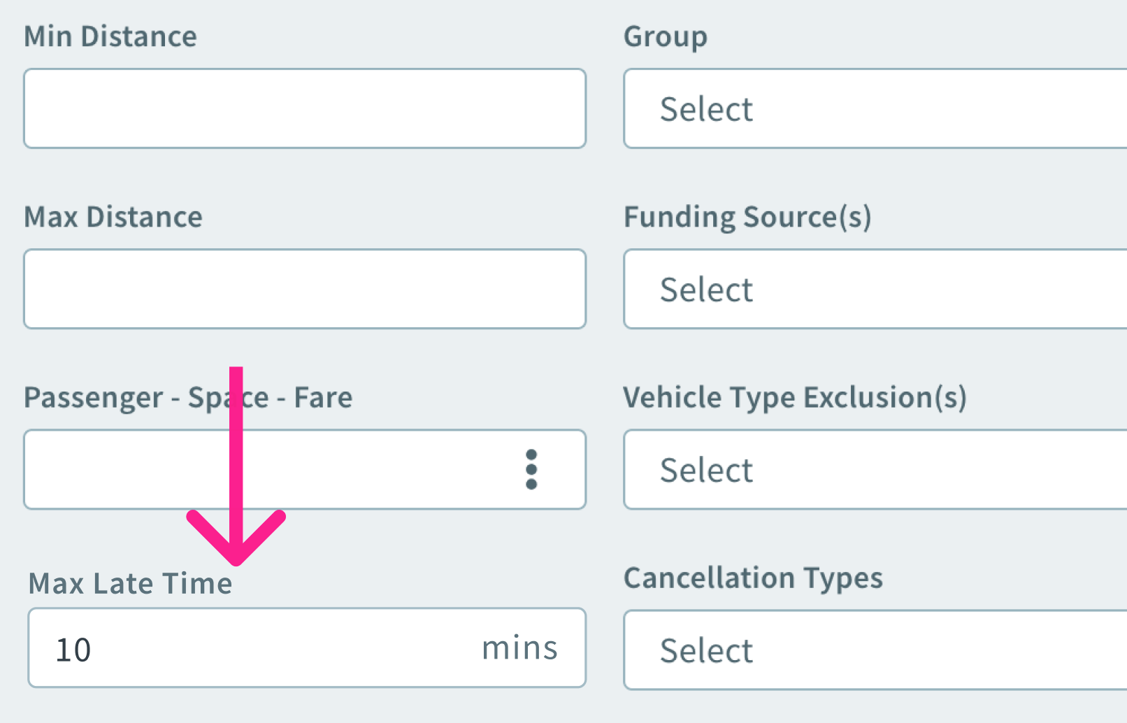 Max Late Time textbox with an arrow pointing to it.