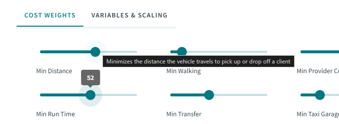 Costing Weights tool tip