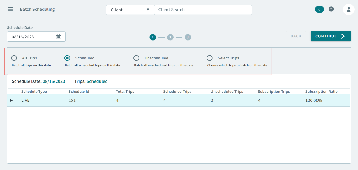 The Batch Scheduling radio options.