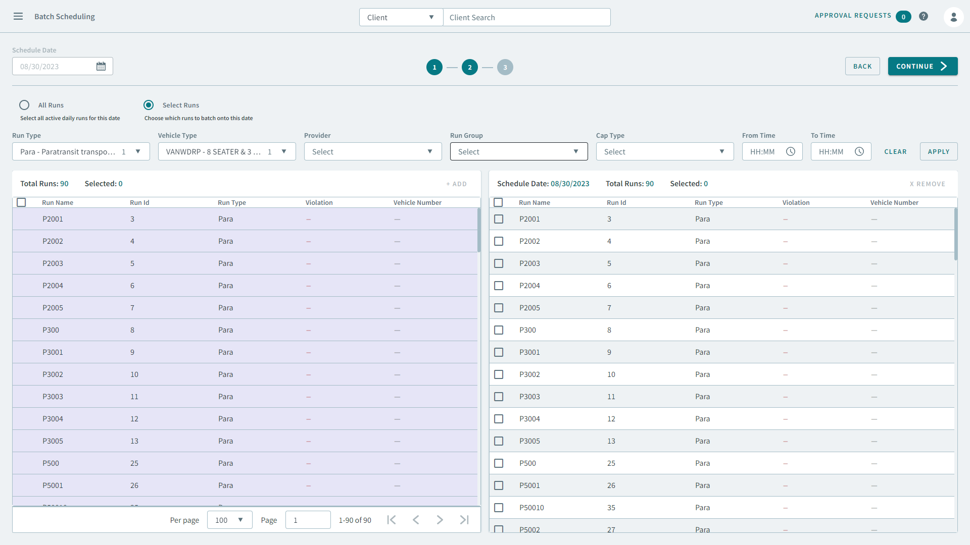 Adding selected runs in the Batch Scheduling's Runs grid