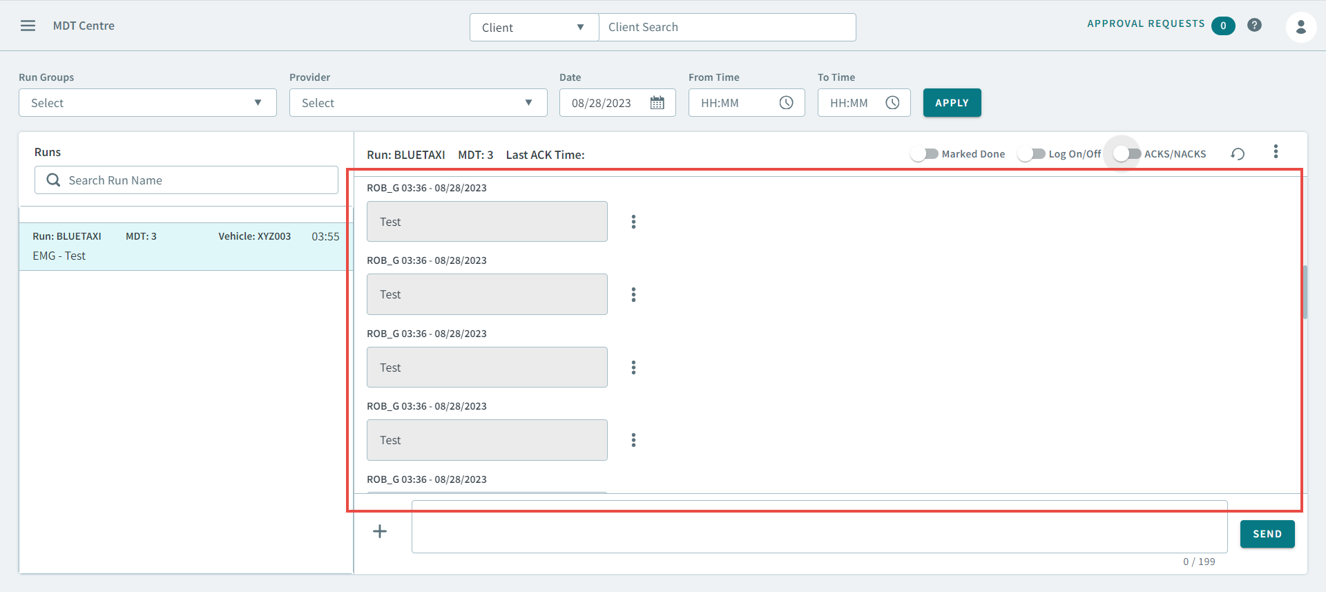 The MDT Center messages history