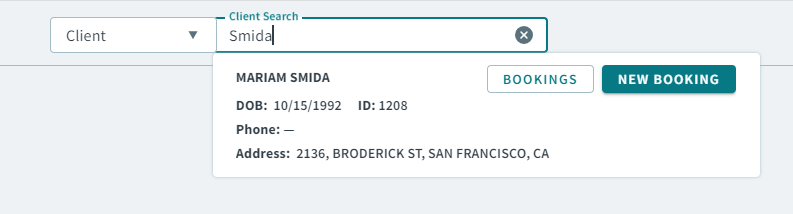 Client searches after the redesigned Global Search Box.