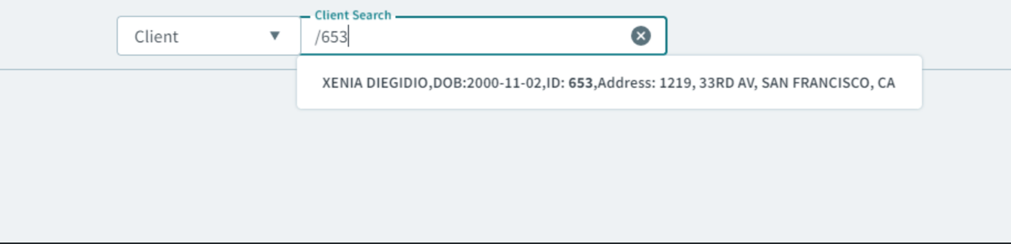 A client search in the Global Search Bar before the UI update