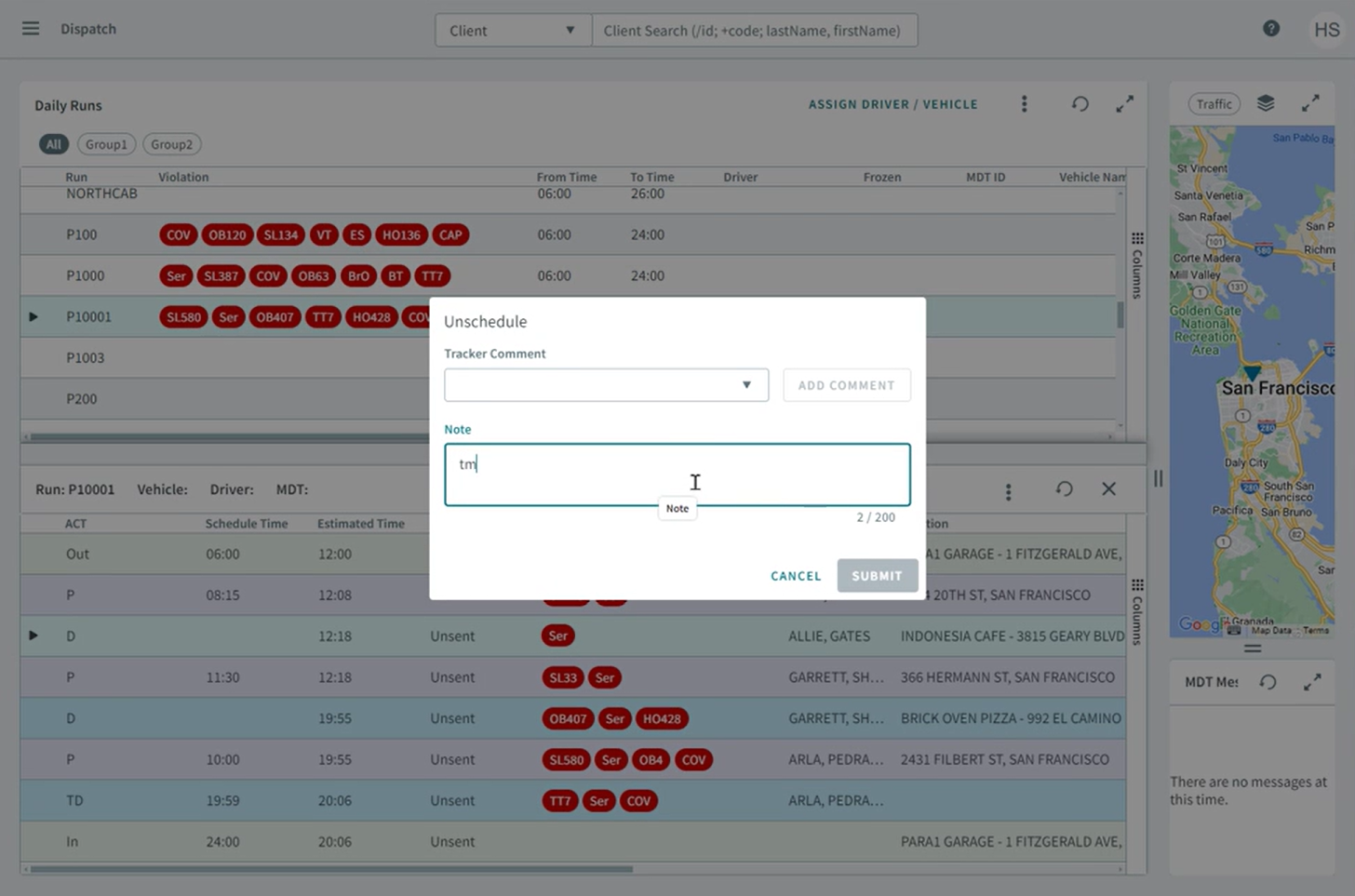 The Unschedule pop-up window.