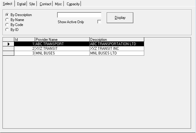 Providers ancillary data open to the Select tab.