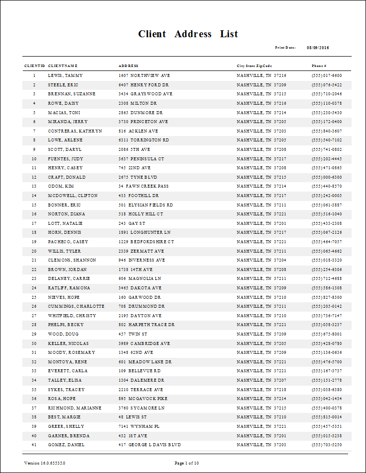 The Client Address List.