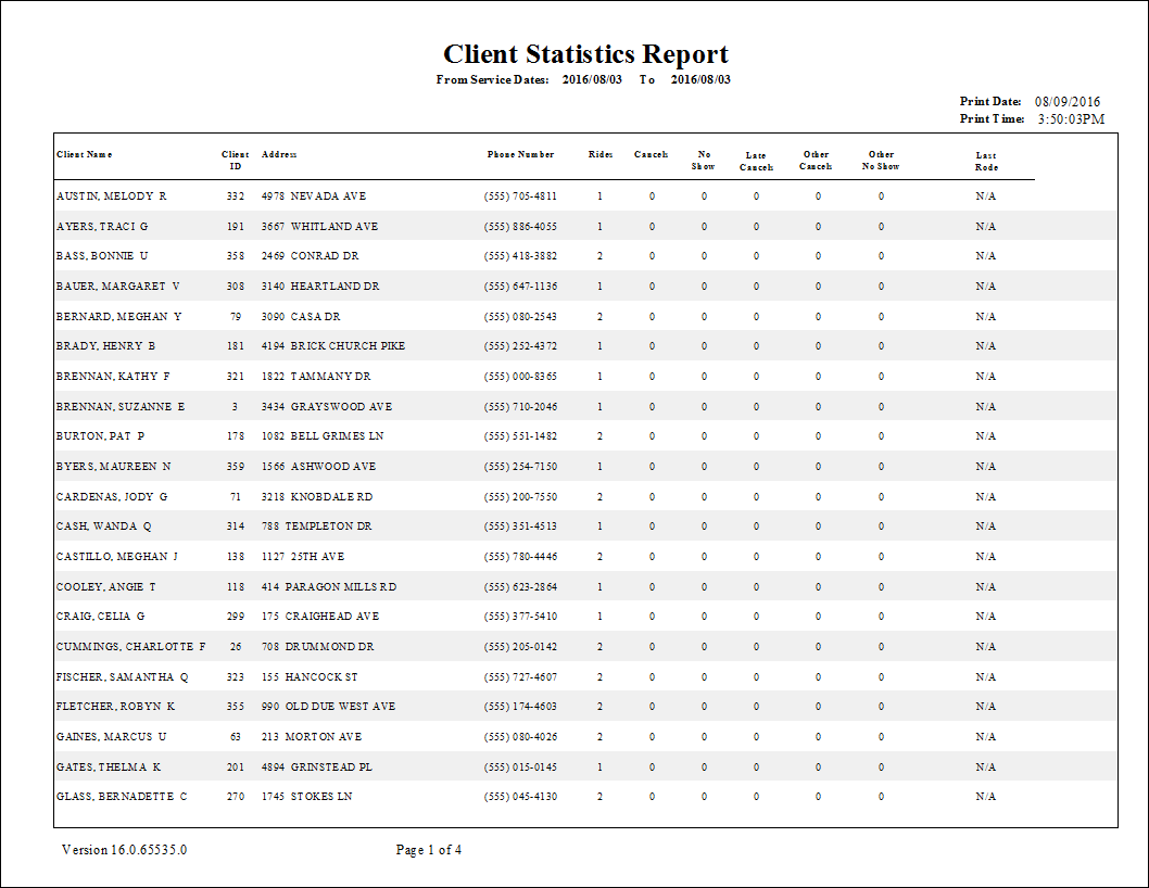 The Client Statistics report.