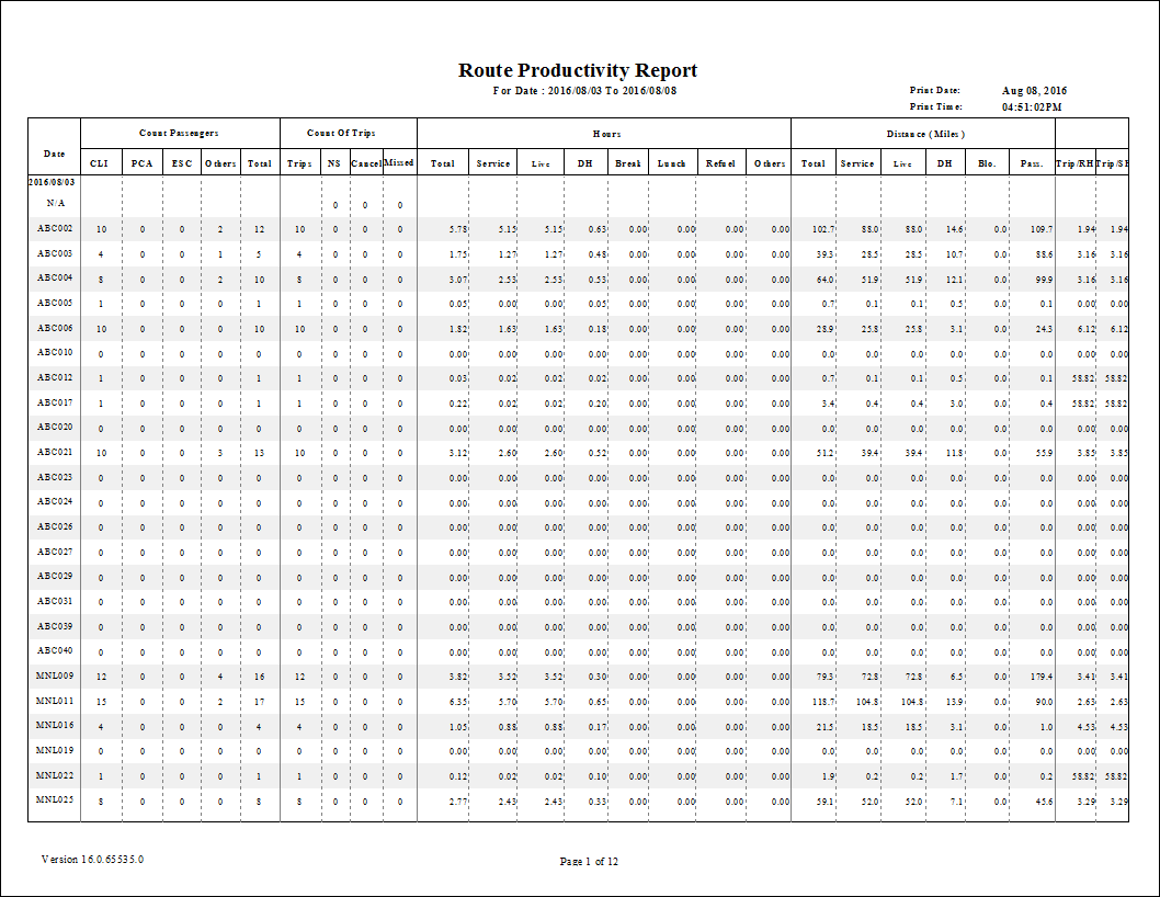 The Route Productivity report.