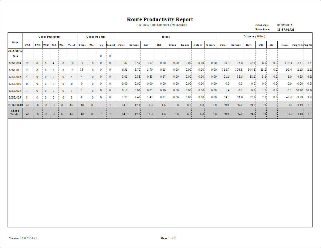 The Route Productivity (FLEX) report.