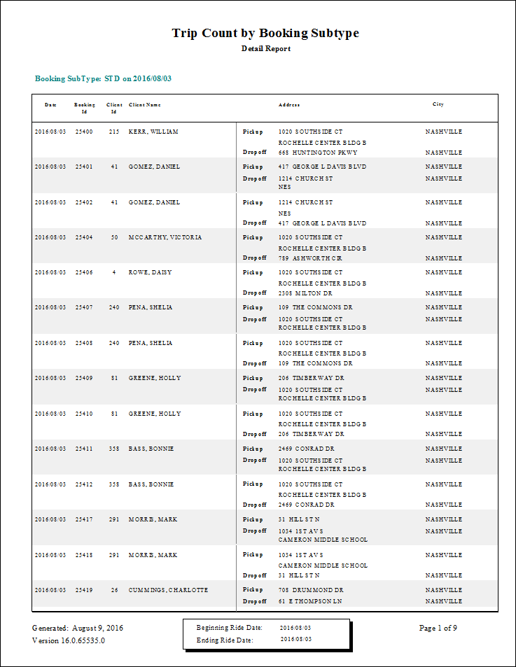 The Trip Count by Booking Subtype report.