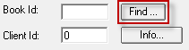 The Book Id and Client Id fields with the Find button circled in red.