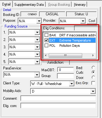 In Trip Booking, the Elig Conditions frame is circled.