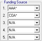 The five Funding Source options. AAA and COA are visible. The other three fields are populated with N/A.