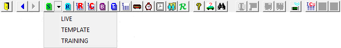 Schedule Editor's toolbar with the Display Schedules drop-down arrow circled in red and the schedule options (LIVE and TEMPLATE) displayed and selected.