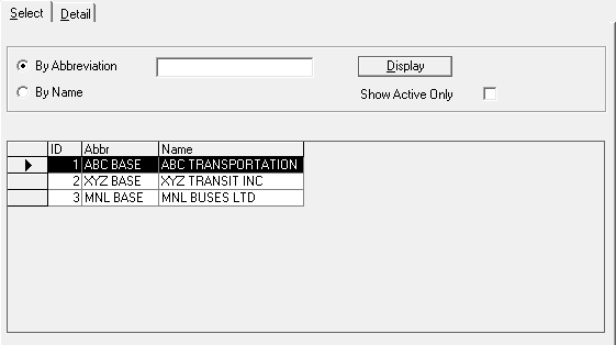 The Select tab showing three garage records.