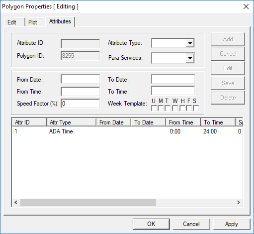 The Polygon Properties dialog box open to the Attributes tab.