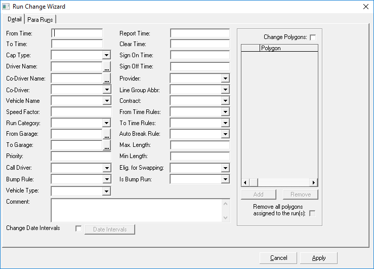 The Run Change Wizard open to the Detail tab.