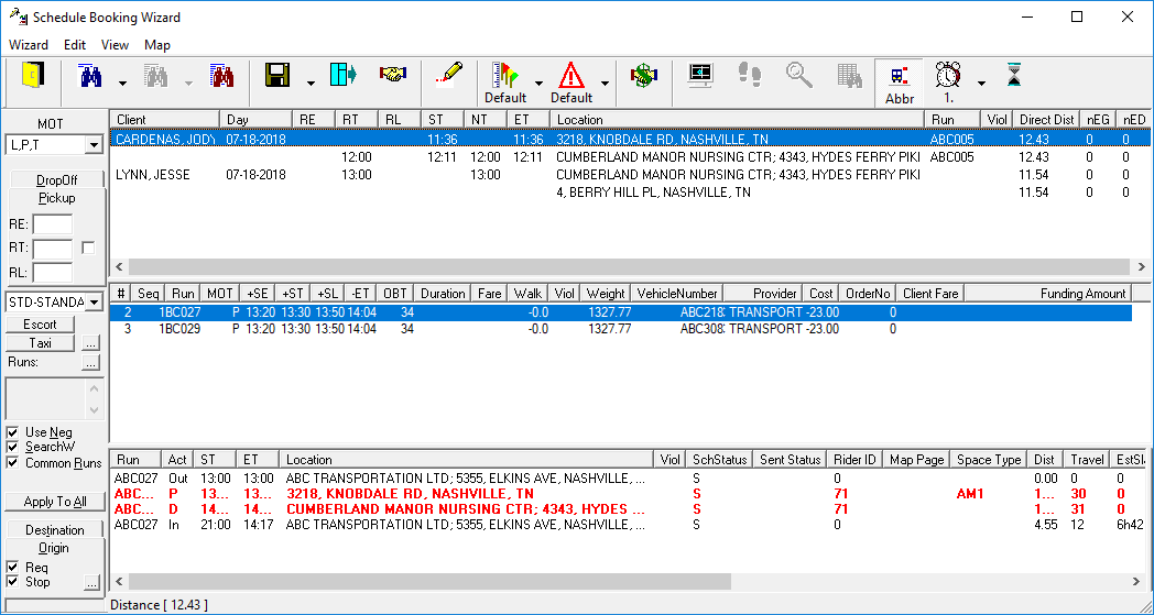 Schedule Booking Wizard showing two trips to be scheduled.
