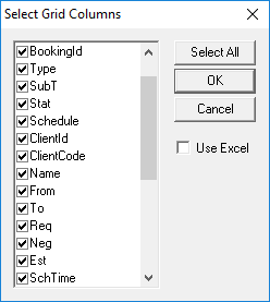 The Select Grid Columns dialog box with all columns selected.