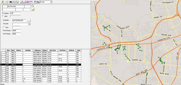 Find Closest Wizard showing event results and the system map showing directional arrows for each event. Arrows are green except the highlighted event arrow, which is red.