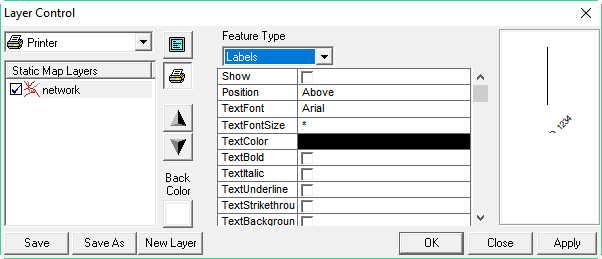 Labels Feature Type list