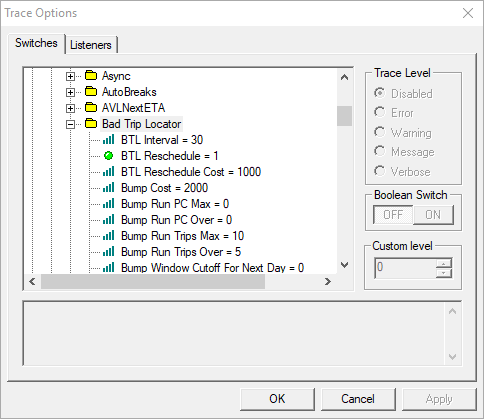 Bad Trip Locator switch in Trace Options dialog box