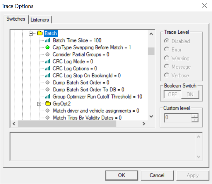 Batch switch in Trace Options Dialog Box