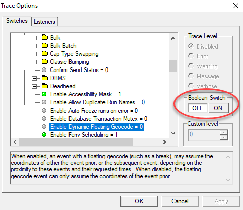 Boolean Switch in Trace Options Dialog Box